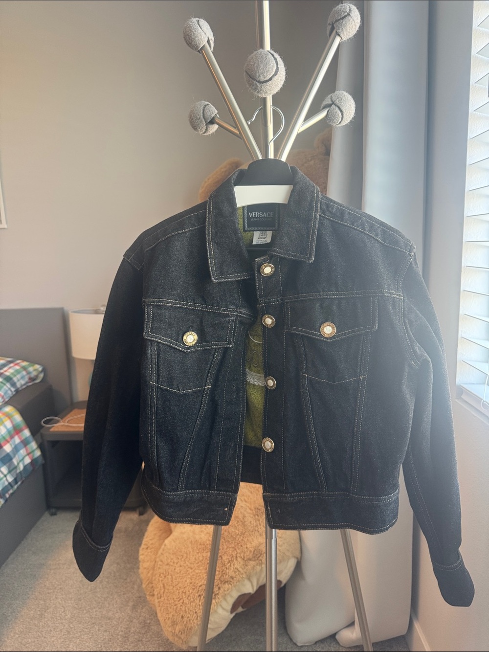 Versace Black Denim Trucker Jacket with Gold-Tone Buttons